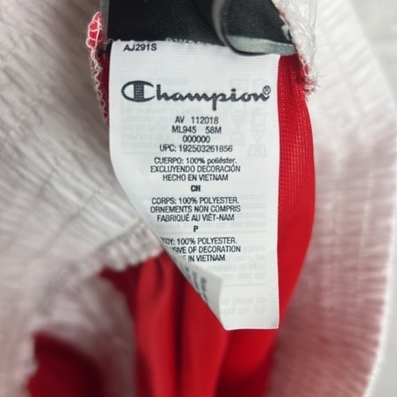Champion Red Mesh Side Zippers White Waist Logo Oversized Basketball Shorts - Picture 15 of 16